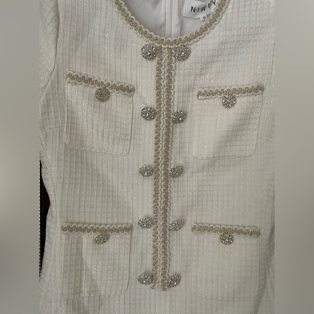 NIWIY White Tweed Rhinestone Mini Dress NWT Size S - Picture 7 of 11